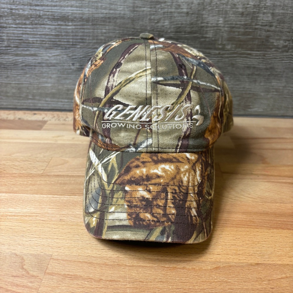 Genesis Growing Solutions Hat Cap Strap Back Brown Camo Outdoors Adjustable